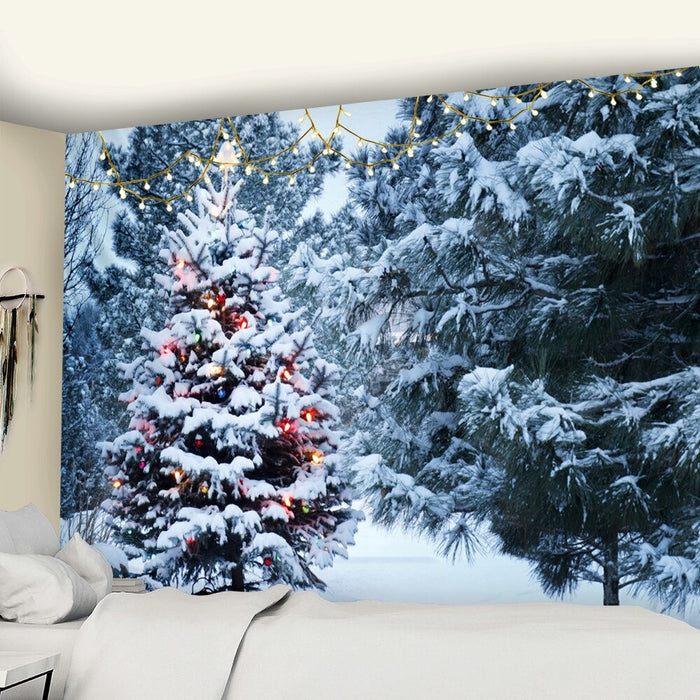 Snow Scene Christmas Tree Tapestry Wall Hanging